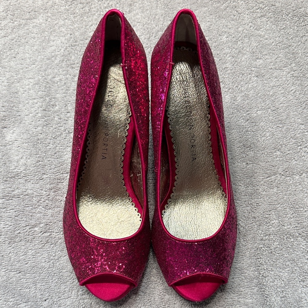 Elegant Pink Glitter Peep-Toe Heels